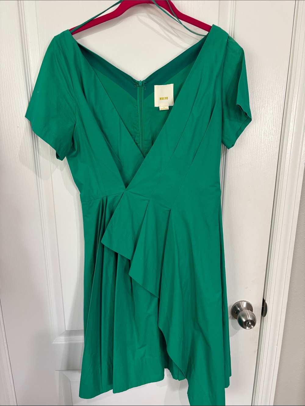Anthropologie Green Draped V-Neck Midi Dress